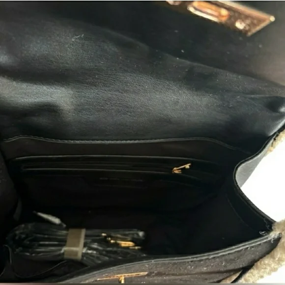 NWT! Badgley Mischka Black and Cream Sherpa Satchel